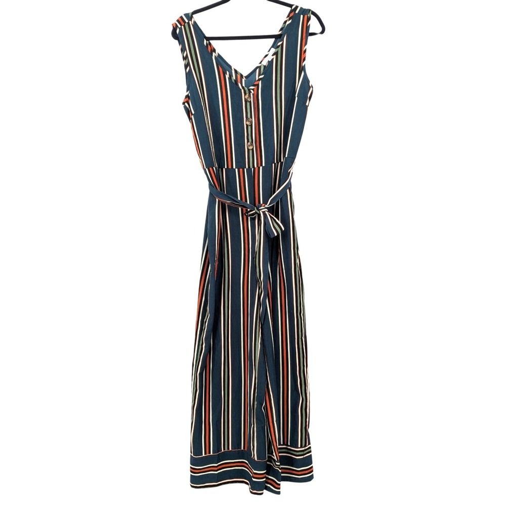 Bailey's Blossoms Women's Striped Wide Leg Jumpsuit Tie Waist Sleeveless M